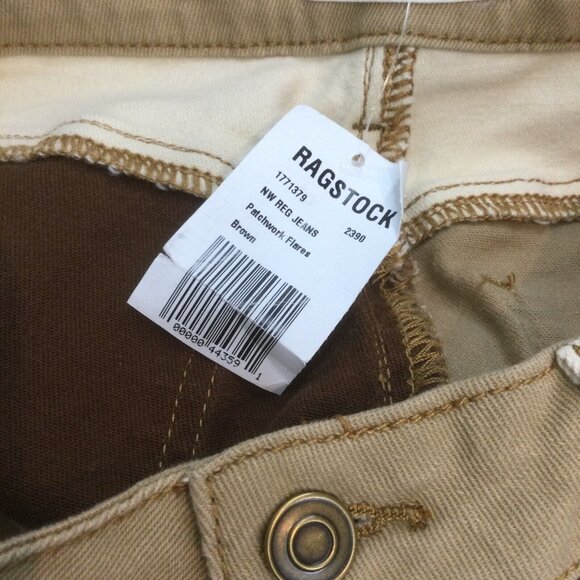 Machine Jeans 7 Flare Patch Brown Colorblock Y2K 90s Bell Bottom Boho - Picture 14 of 15